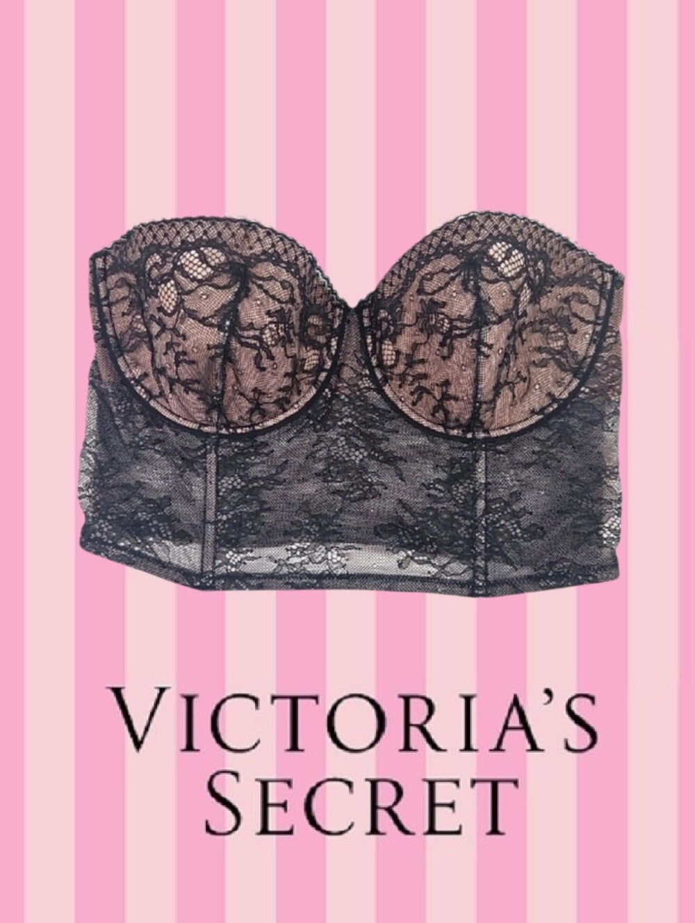 36D Victoria's Secret Longline Strapless Bra Back Lace Very Sexy Underwire Bra